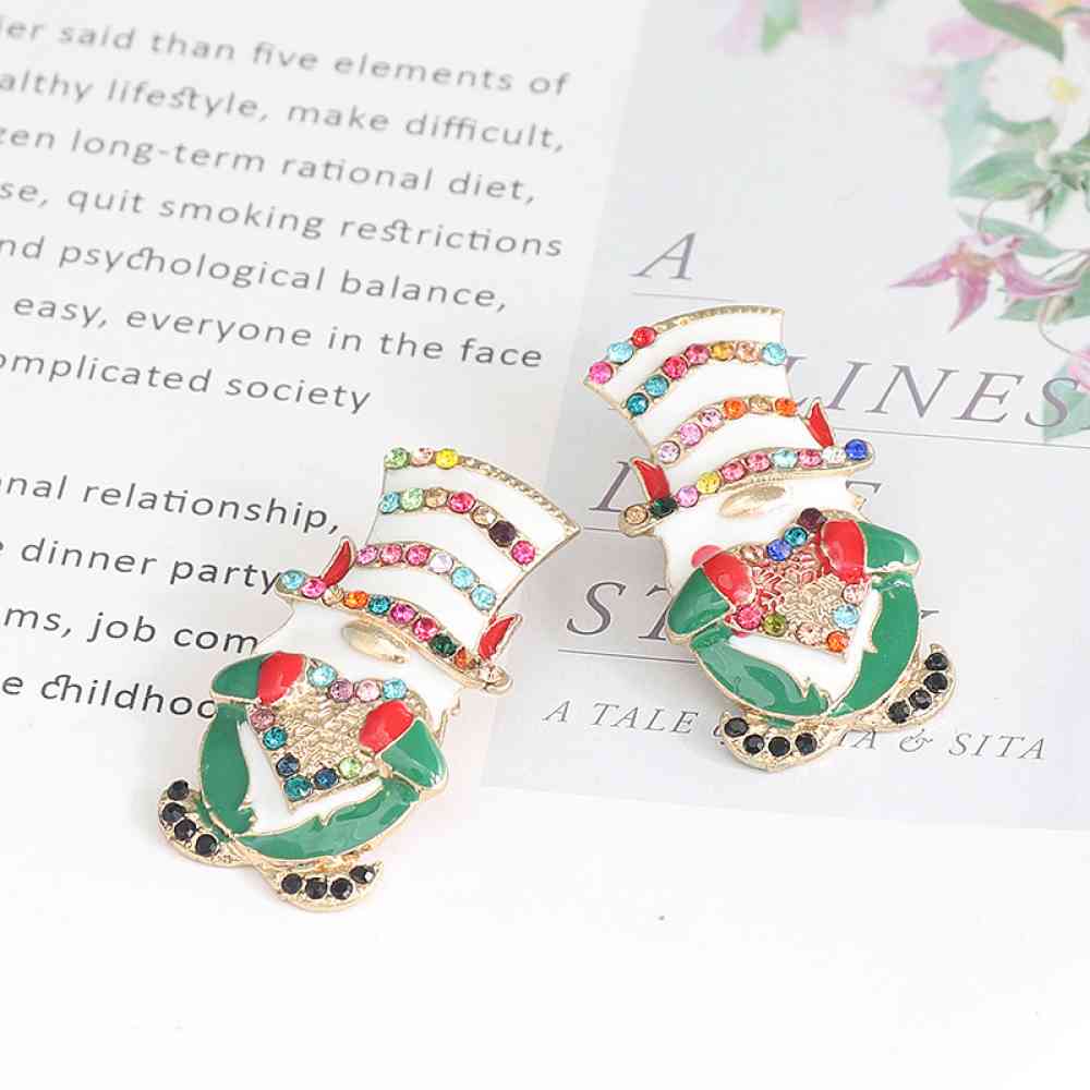 Rhinestone Alloy Santa Earrings BLUE ZONE PLANET