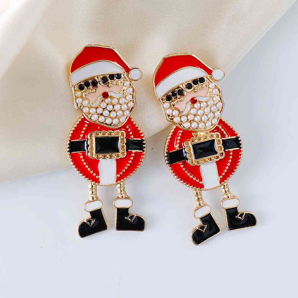 Rhinestone Alloy Santa Earrings BLUE ZONE PLANET