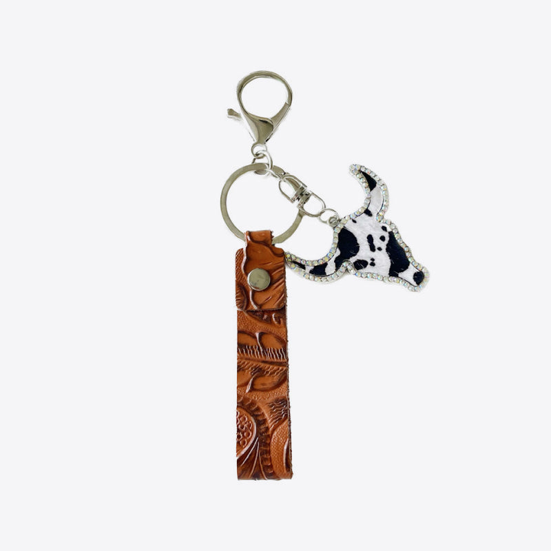 Rhinestone Bull Keychain BLUE ZONE PLANET