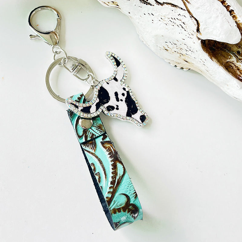 Rhinestone Bull Keychain BLUE ZONE PLANET