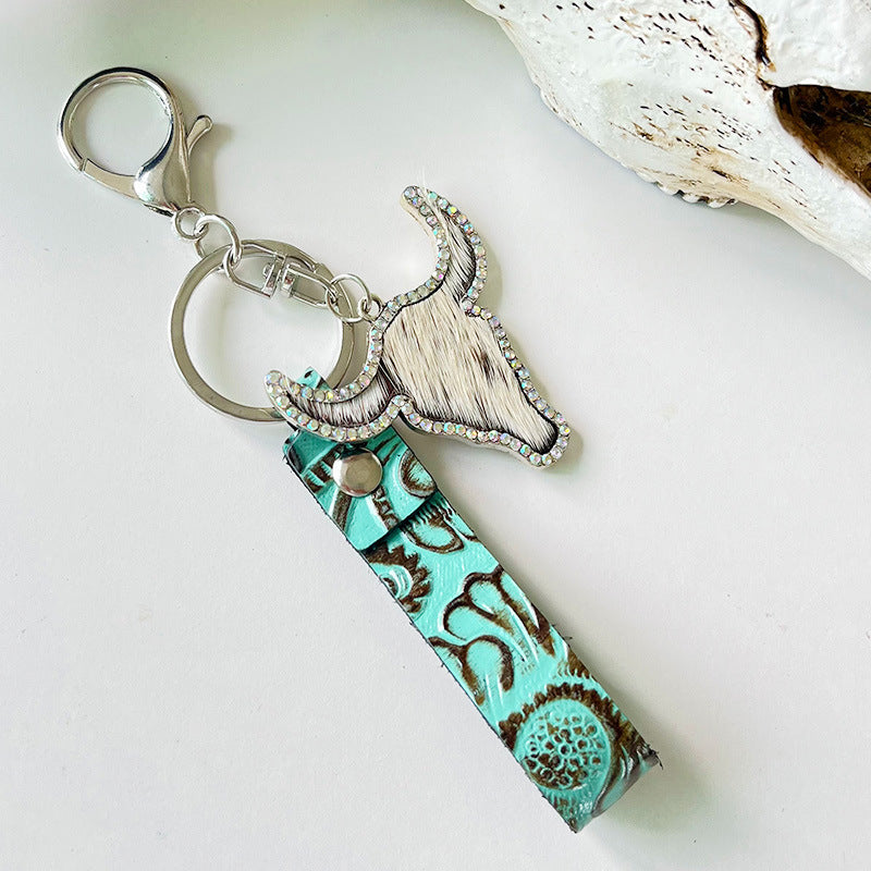 Rhinestone Bull Keychain BLUE ZONE PLANET