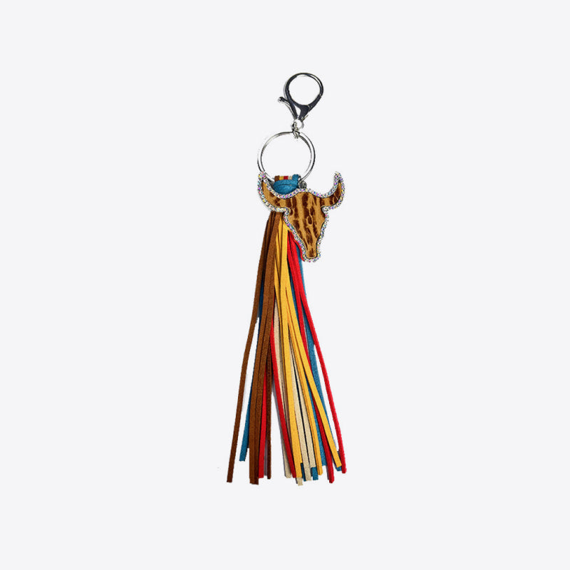 Rhinestone Bull Keychain with Tassel BLUE ZONE PLANET