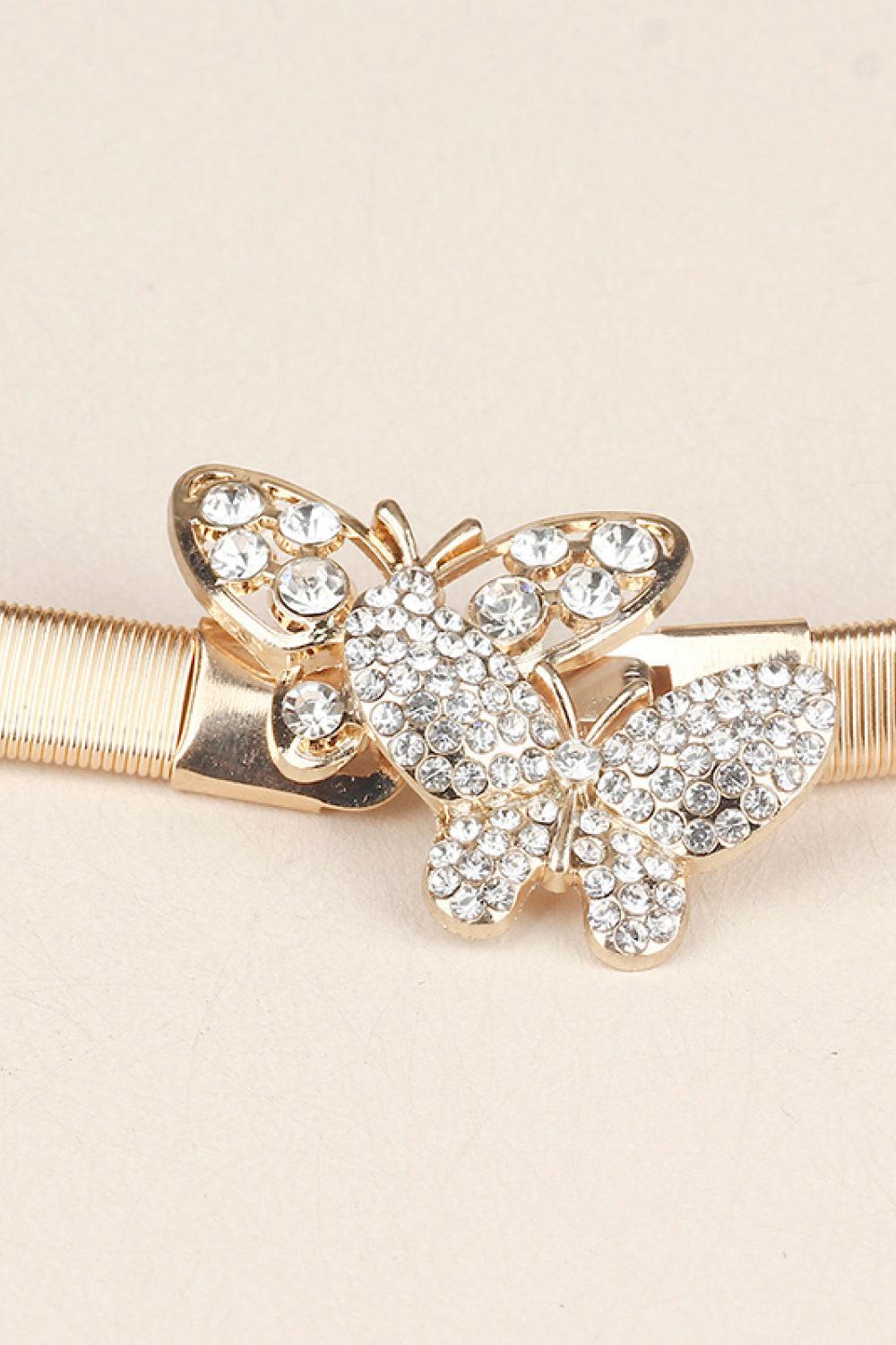 Rhinestone Butterfly Elastic Metal Belt BLUE ZONE PLANET