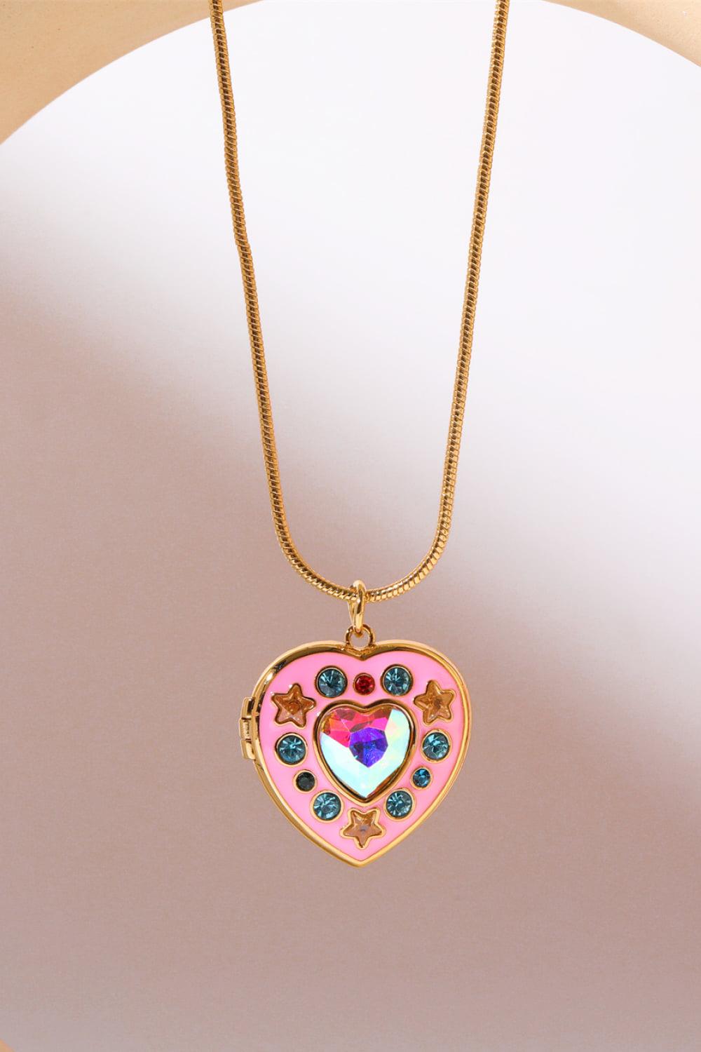 Rhinestone Decor Heart Box Pendant Necklace BLUE ZONE PLANET