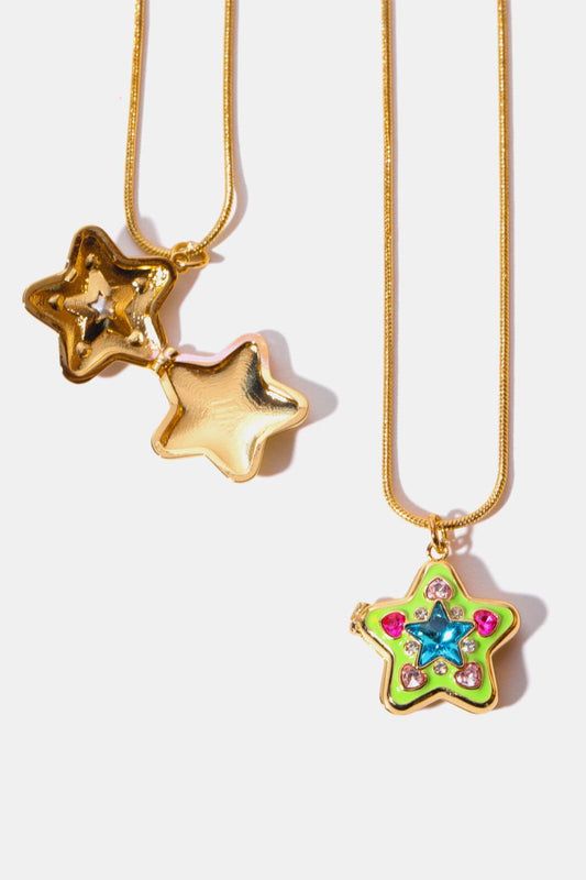 Rhinestone Decor Star Box Pendant Necklace BLUE ZONE PLANET