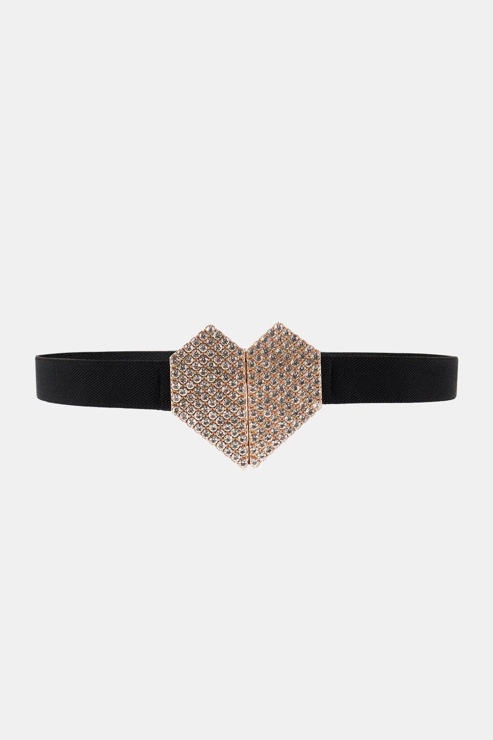 Rhinestone Heart Buckle Elastic Belt BLUE ZONE PLANET