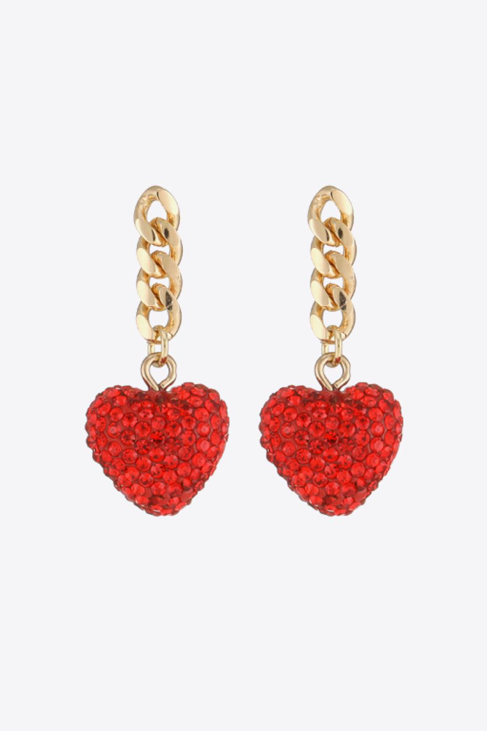 Rhinestone Heart Chain Drop Earrings BLUE ZONE PLANET