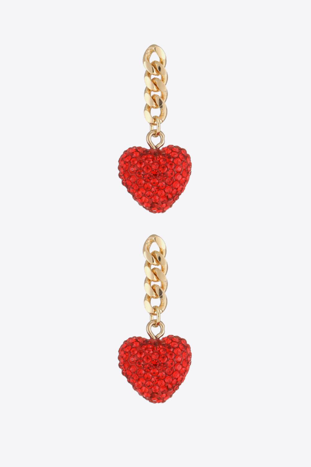 Rhinestone Heart Chain Drop Earrings BLUE ZONE PLANET