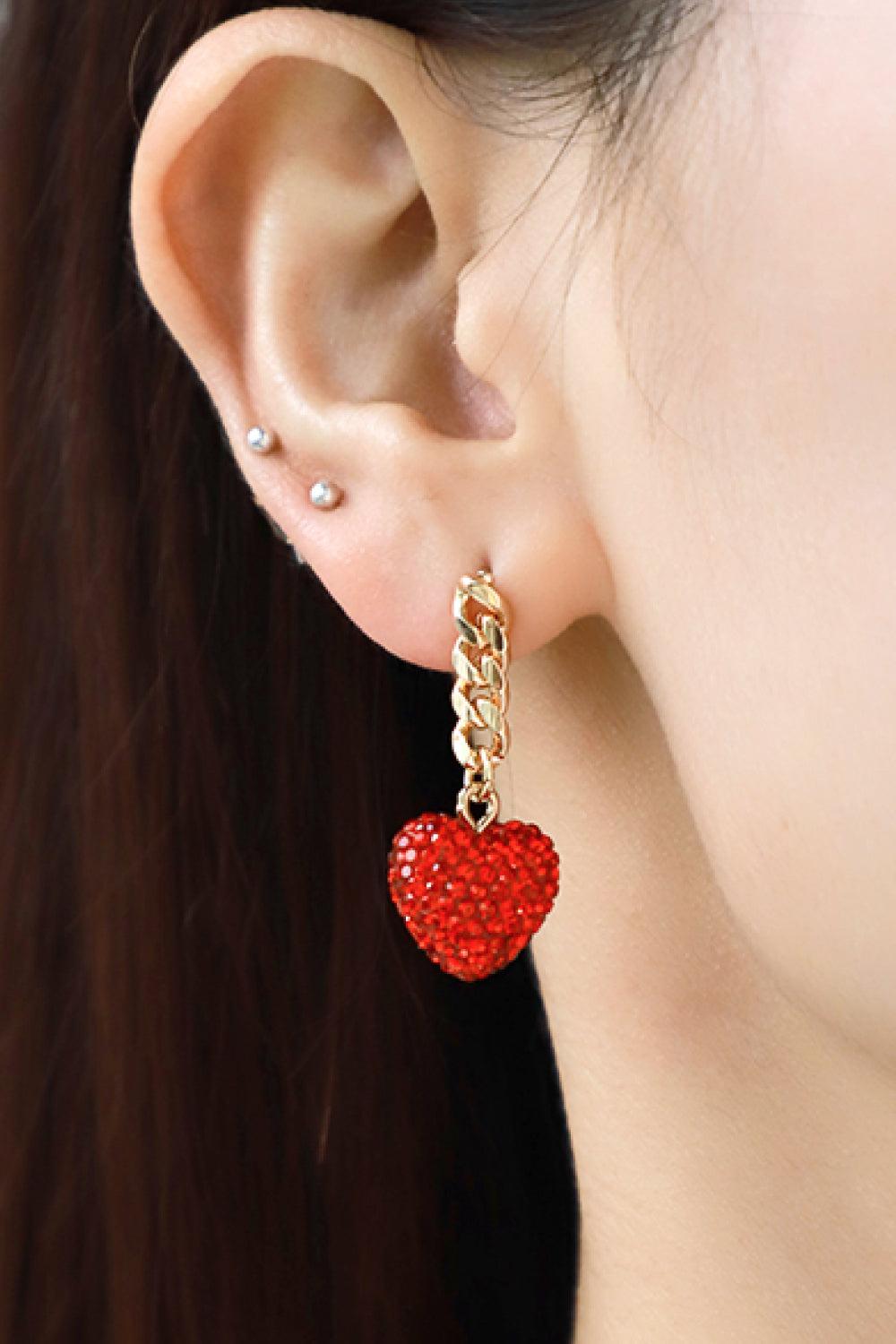 Rhinestone Heart Chain Drop Earrings BLUE ZONE PLANET