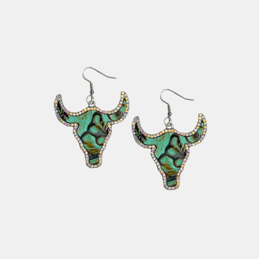 Rhinestone Trim Alloy Bull Earrings BLUE ZONE PLANET