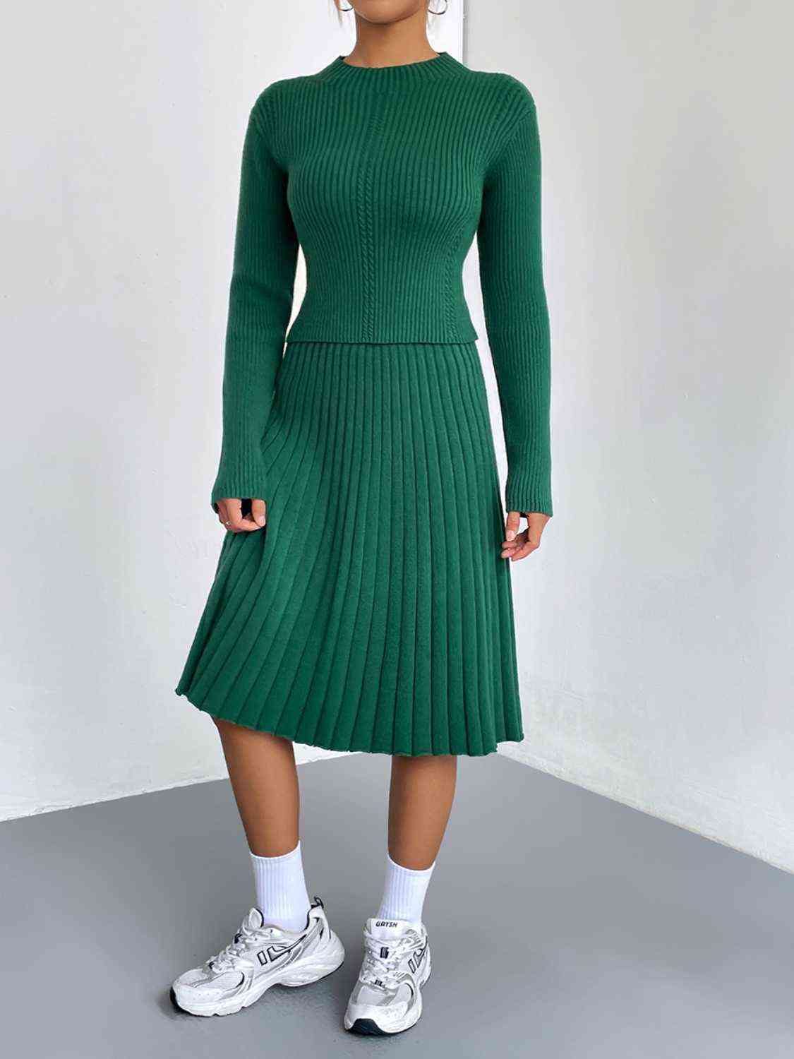 Rib-Knit Sweater and Skirt Set BLUE ZONE PLANET