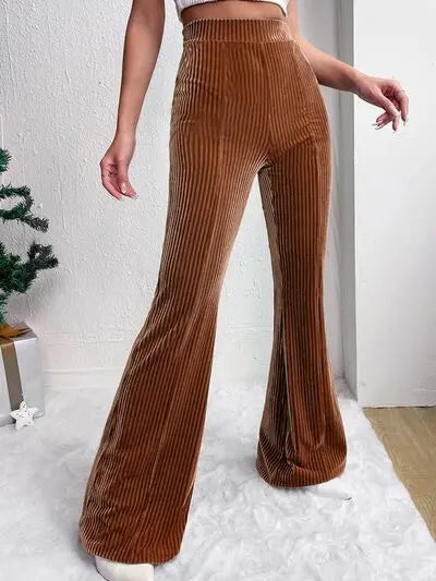 Ribbed High Waist Bootcut Pants BLUE ZONE PLANET