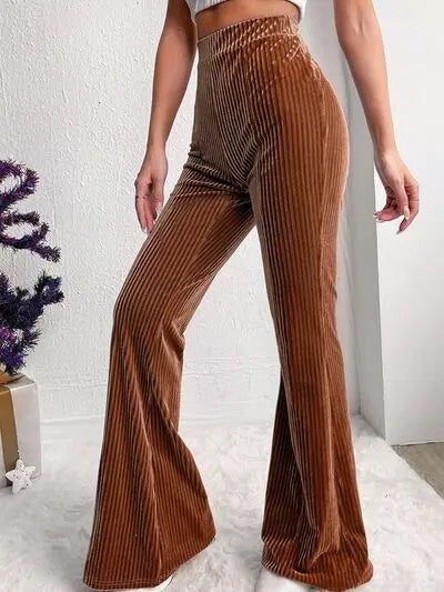 Ribbed High Waist Bootcut Pants BLUE ZONE PLANET