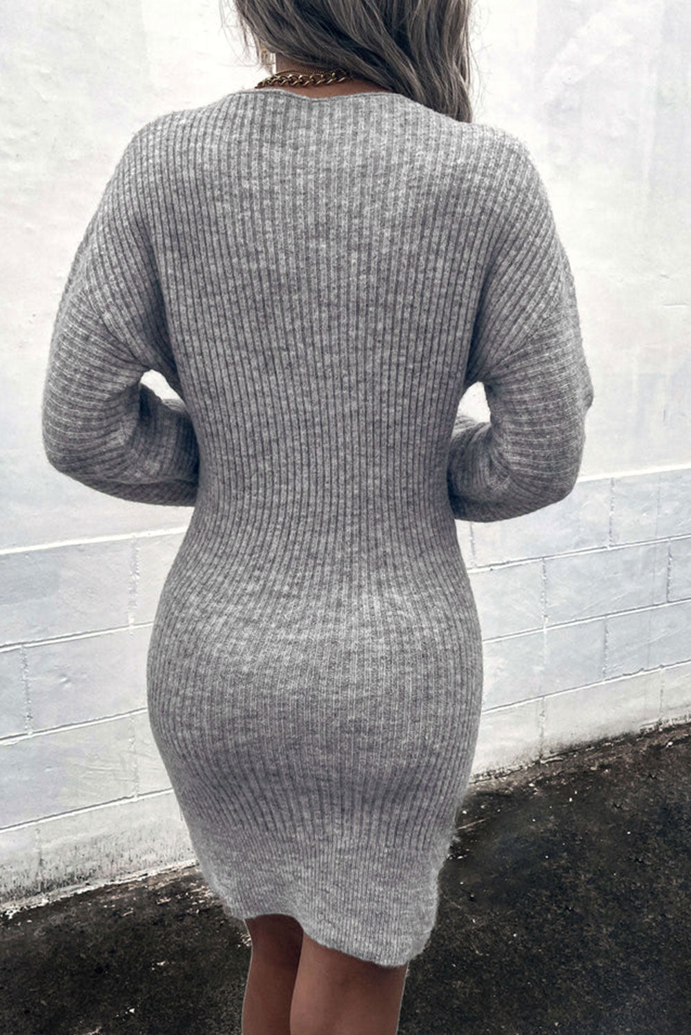 Ribbed Long Sleeve Sweater Dress BLUE ZONE PLANET