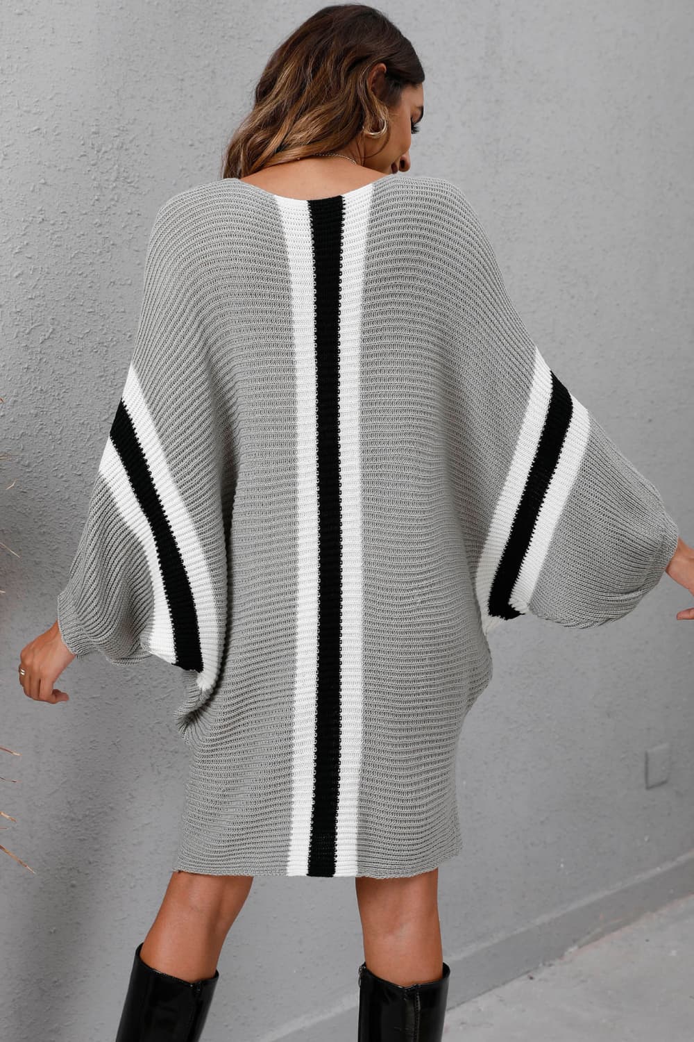 Ribbed Round Neck Long Sleeve Sweater Dress BLUE ZONE PLANET