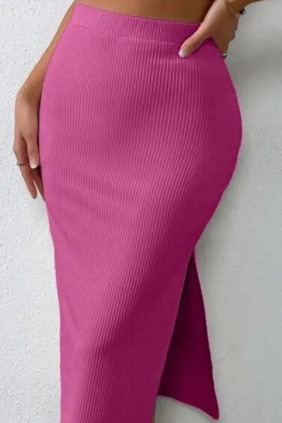 Ribbed Round Neck Tank and Slit Skirt Sweater Set Trendsi