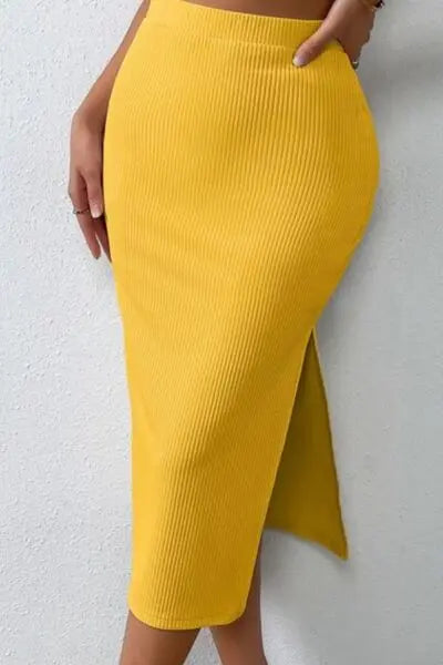 Ribbed Round Neck Tank and Slit Skirt Sweater Set Trendsi