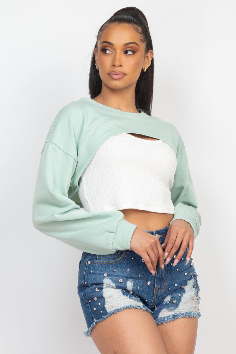 Ribbed Sleeveless Top With Shrug Sweater Blue Zone Planet