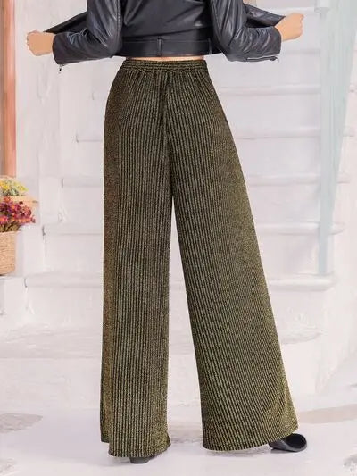 Ribbed Tied Wide Leg Pants Trendsi