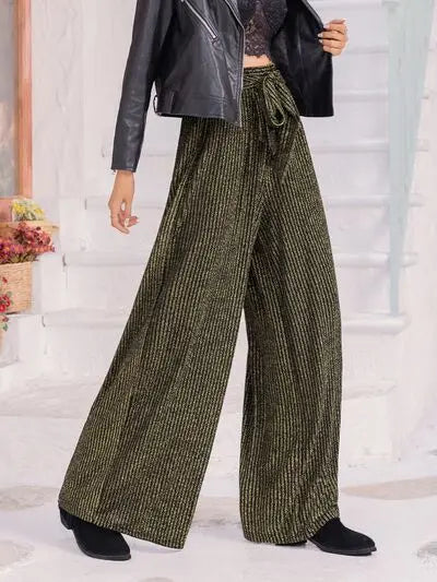 Ribbed Tied Wide Leg Pants Trendsi