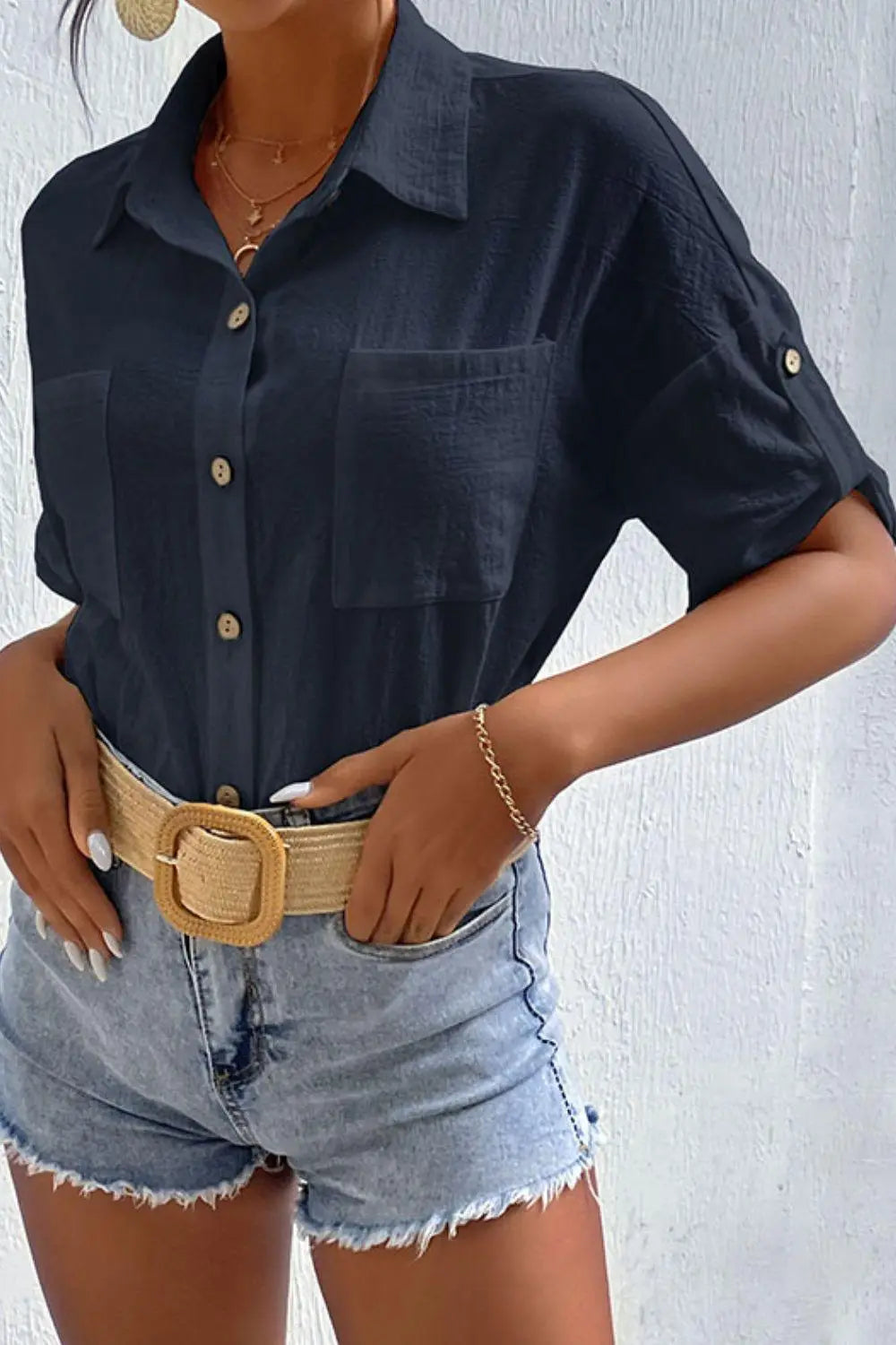 Roll-Tab Sleeve Shirt with Pockets BLUE ZONE PLANET