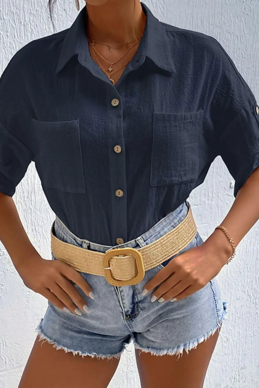 Roll-Tab Sleeve Shirt with Pockets BLUE ZONE PLANET