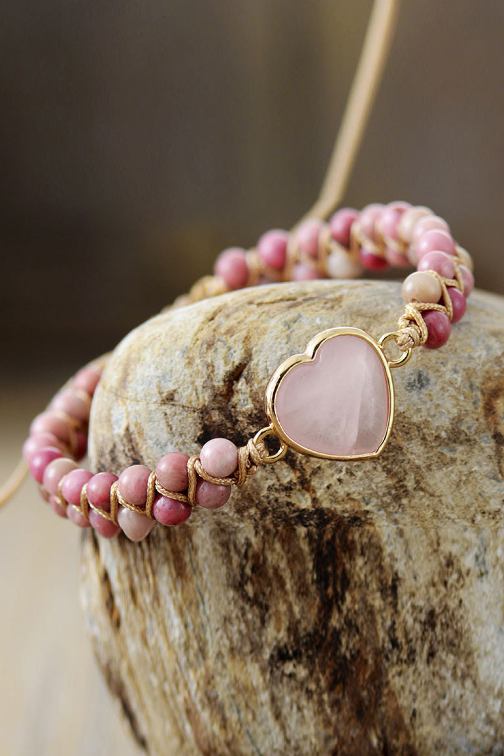 Rose Quartz Heart Beaded Bracelet BLUE ZONE PLANET