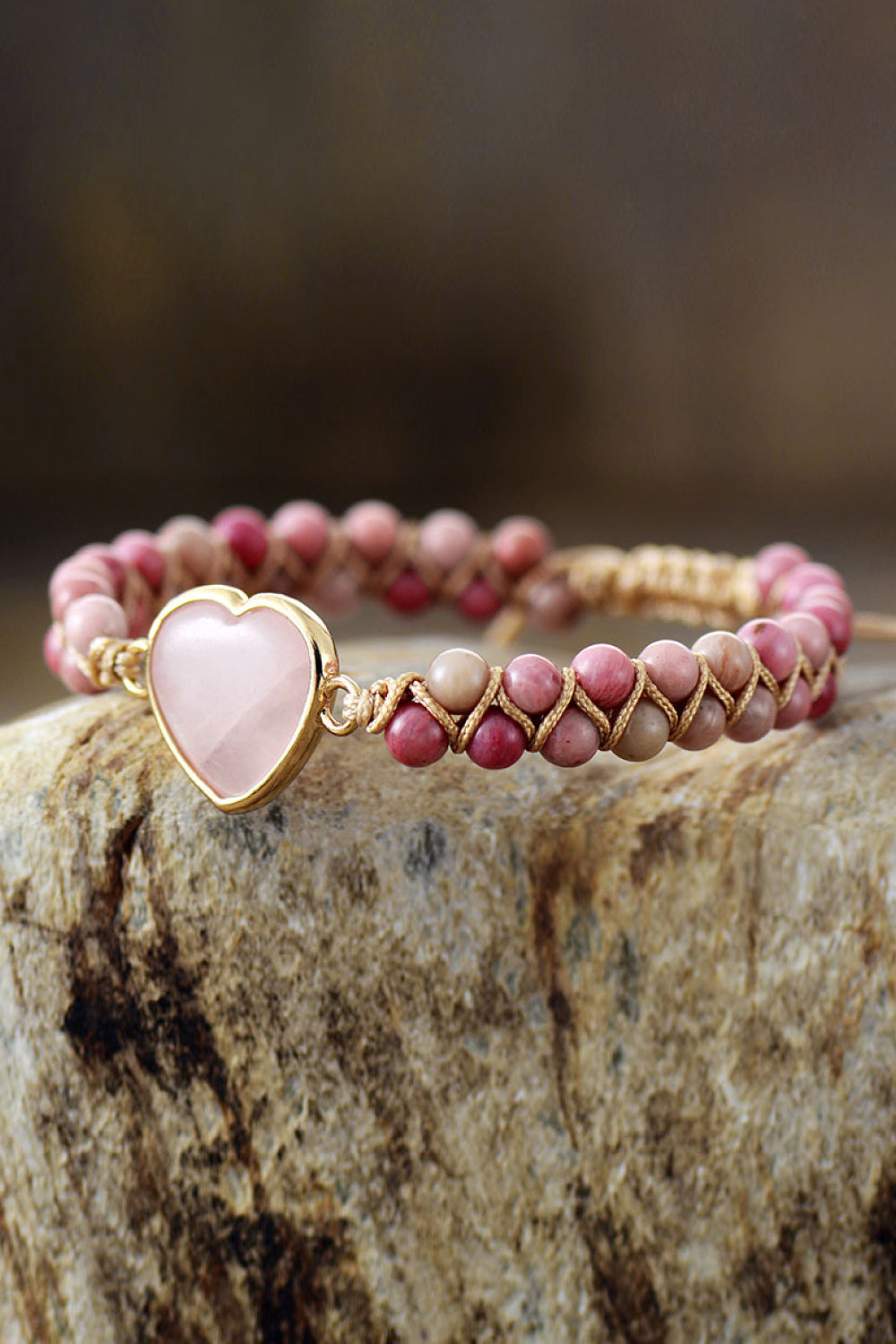 Rose Quartz Heart Beaded Bracelet BLUE ZONE PLANET