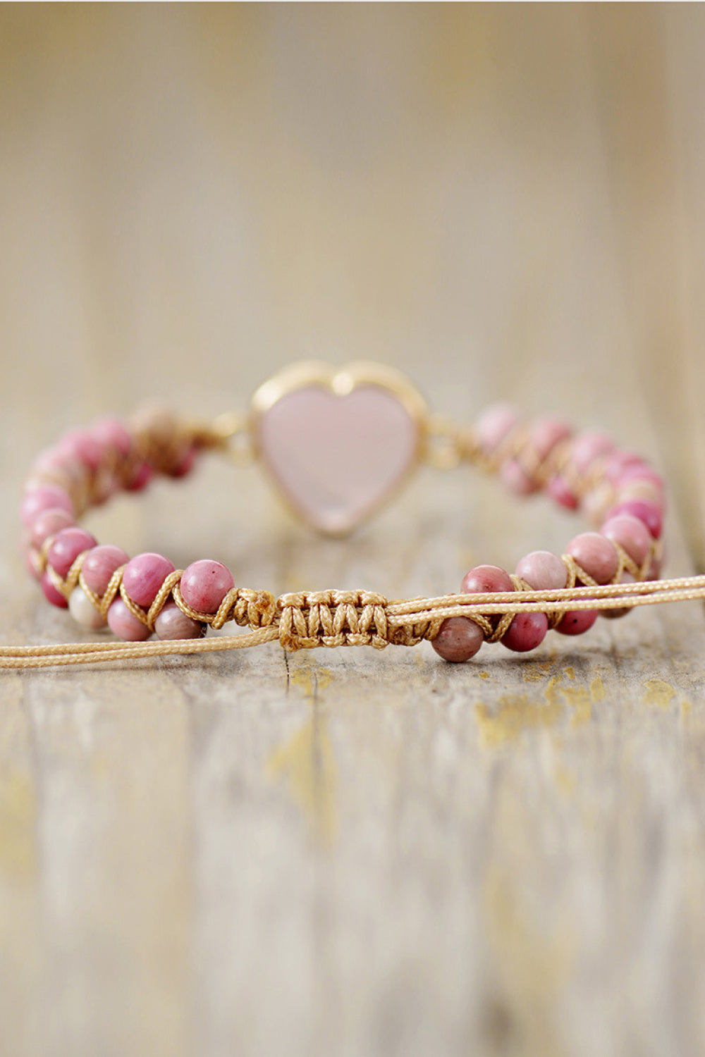 Rose Quartz Heart Beaded Bracelet BLUE ZONE PLANET