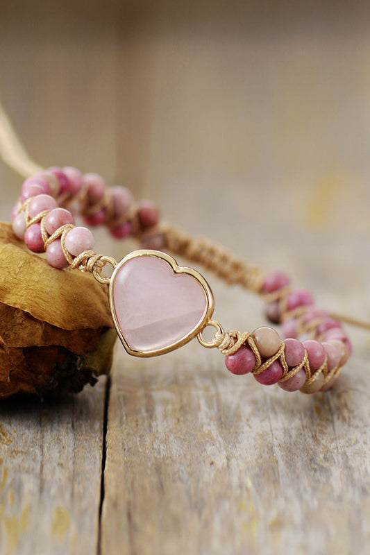 Rose Quartz Heart Beaded Bracelet BLUE ZONE PLANET