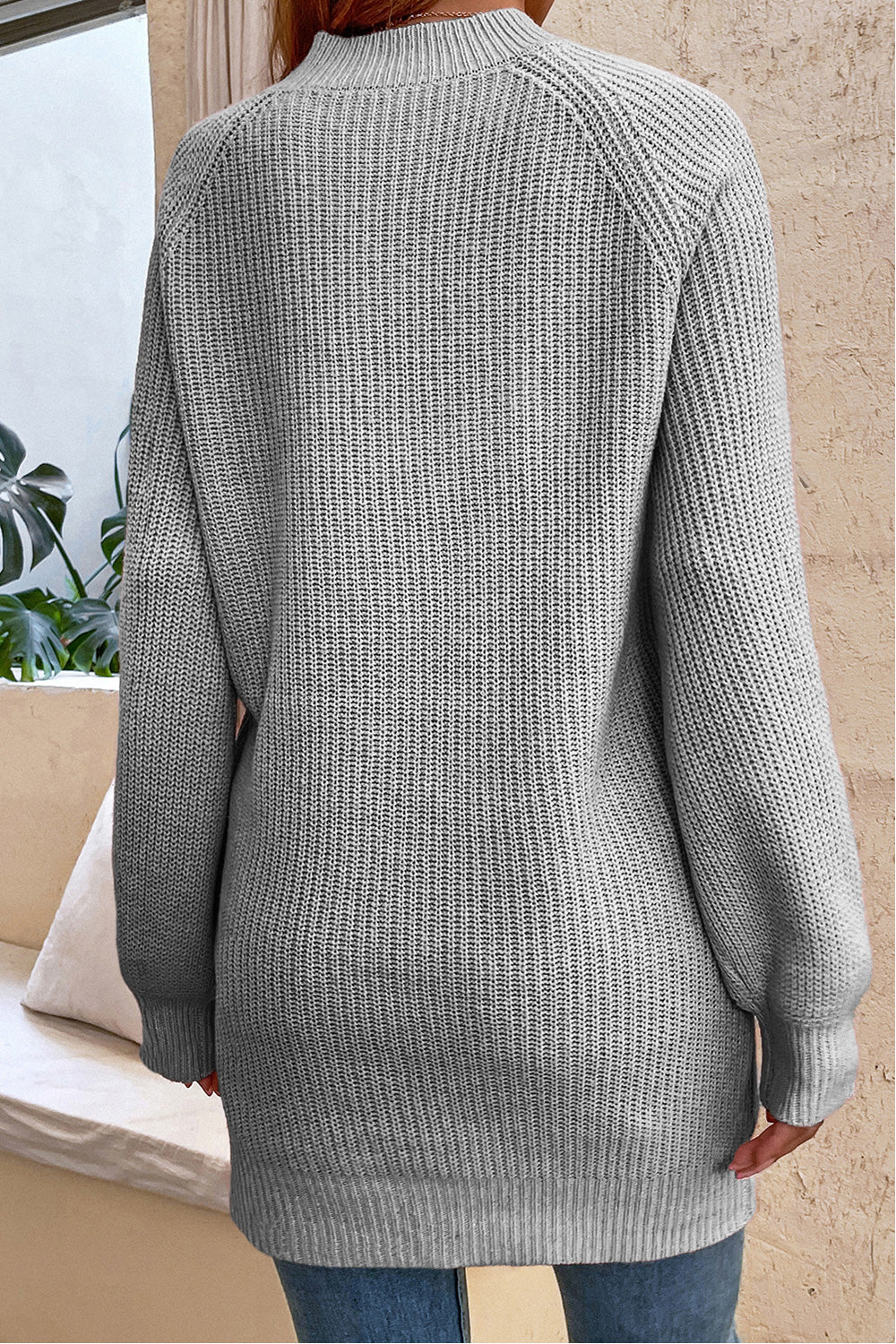 Round Neck Button Detail Ribbed Sweater BLUE ZONE PLANET