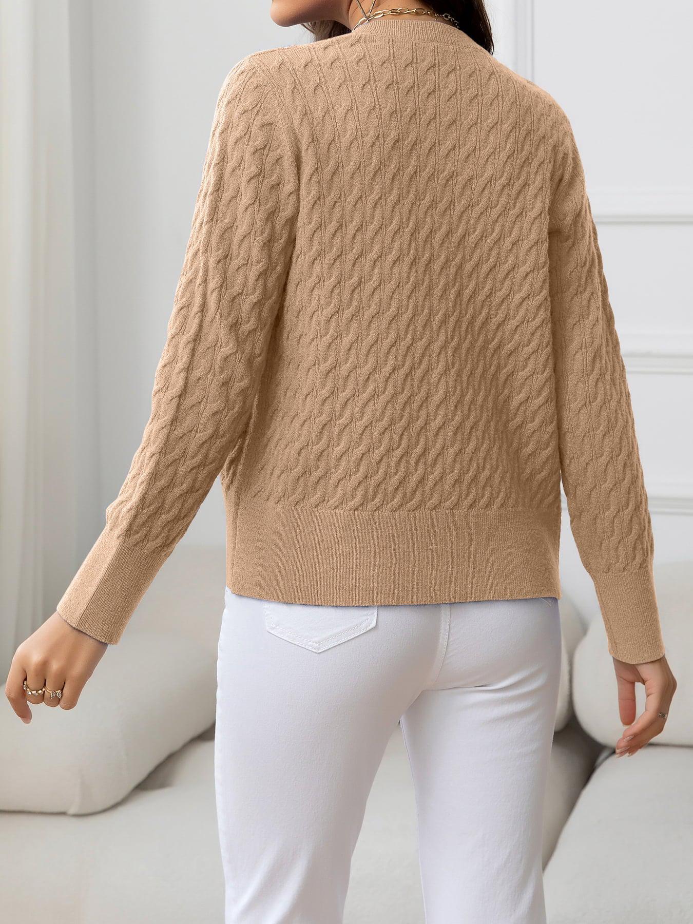 Round Neck Cable-Knit Buttoned Knit Top BLUE ZONE PLANET