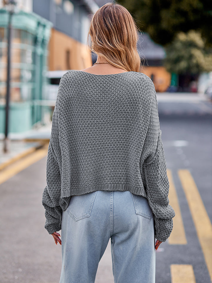 Round Neck Cable-Knit Sweater BLUE ZONE PLANET