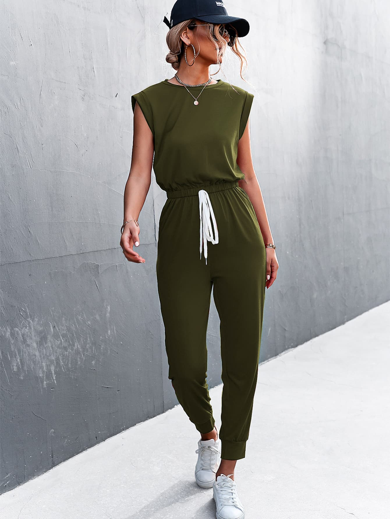 Round Neck Cap Sleeve Jumpsuit BLUE ZONE PLANET