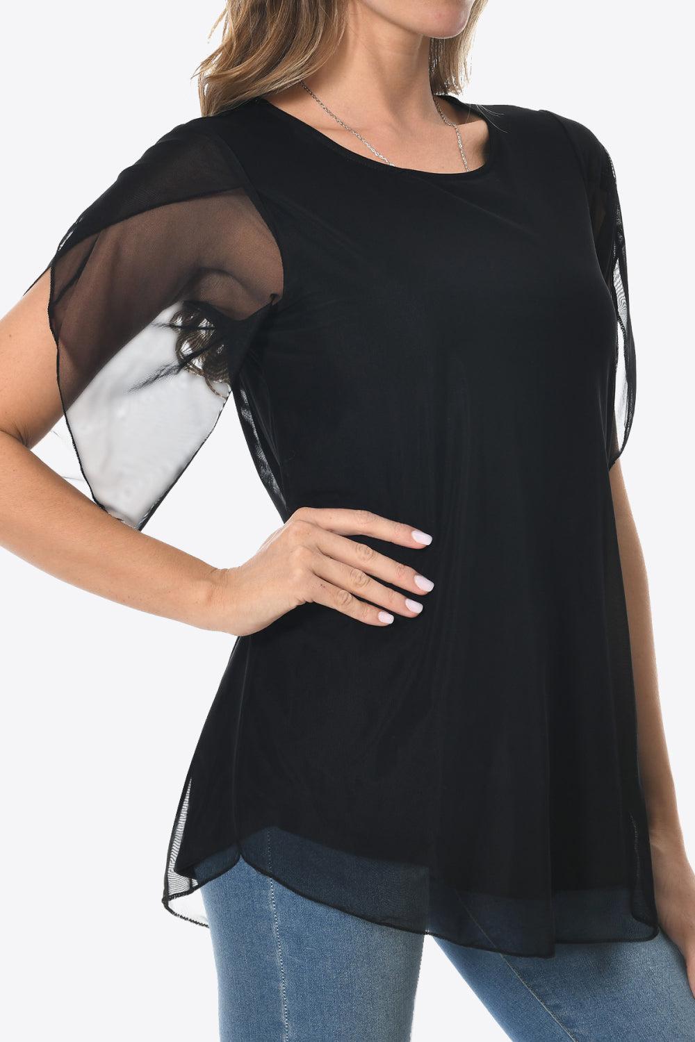 Round Neck Curved Hem Blouse BLUE ZONE PLANET