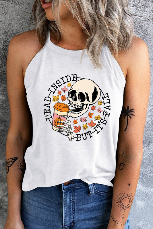 Round Neck DEAD INSIDE BUT IT'S FALL Graphic Tank Top BLUE ZONE PLANET