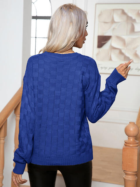 Round Neck Drop Shoulder Sweater BLUE ZONE PLANET