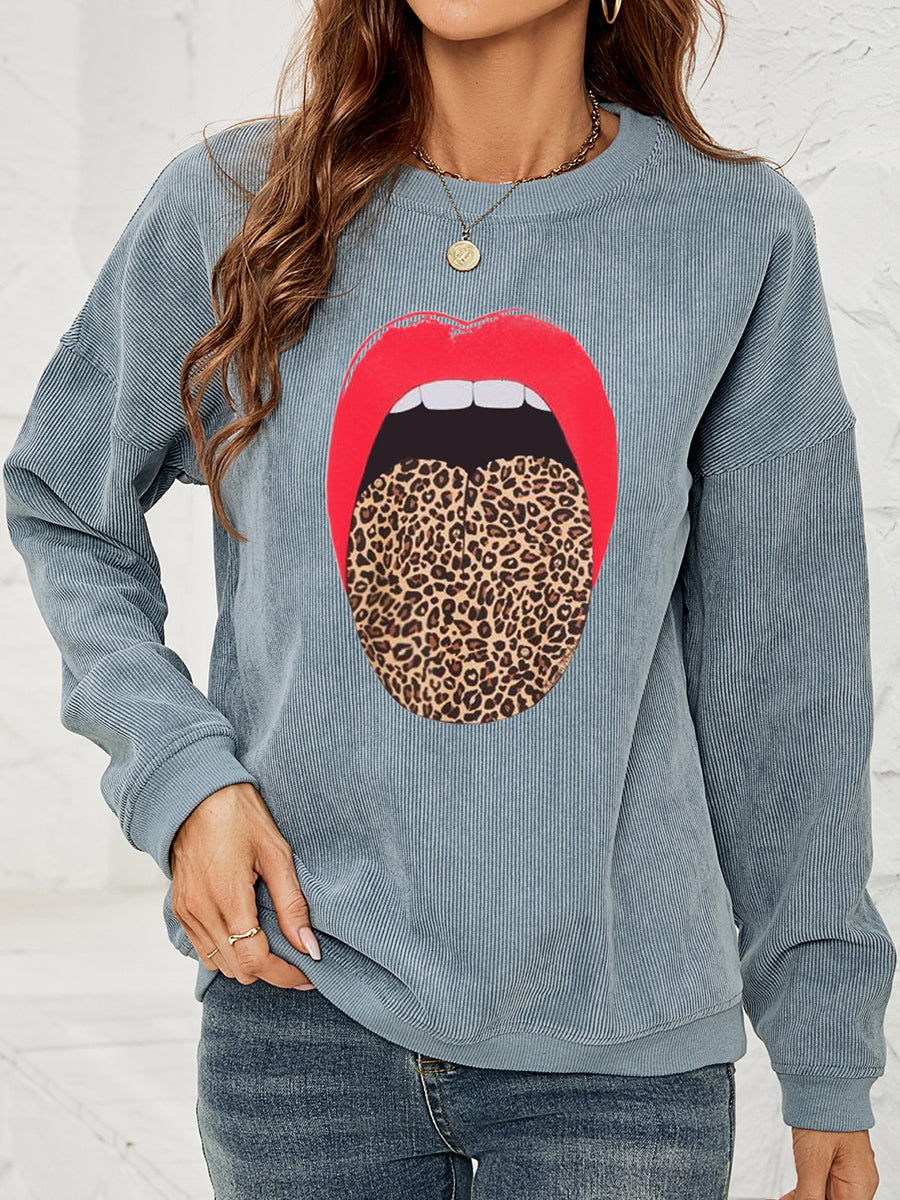 Round Neck Dropped Shoulder MAMA Graphic Sweatshirt BLUE ZONE PLANET