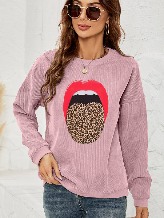 Round Neck Dropped Shoulder MAMA Graphic Sweatshirt BLUE ZONE PLANET