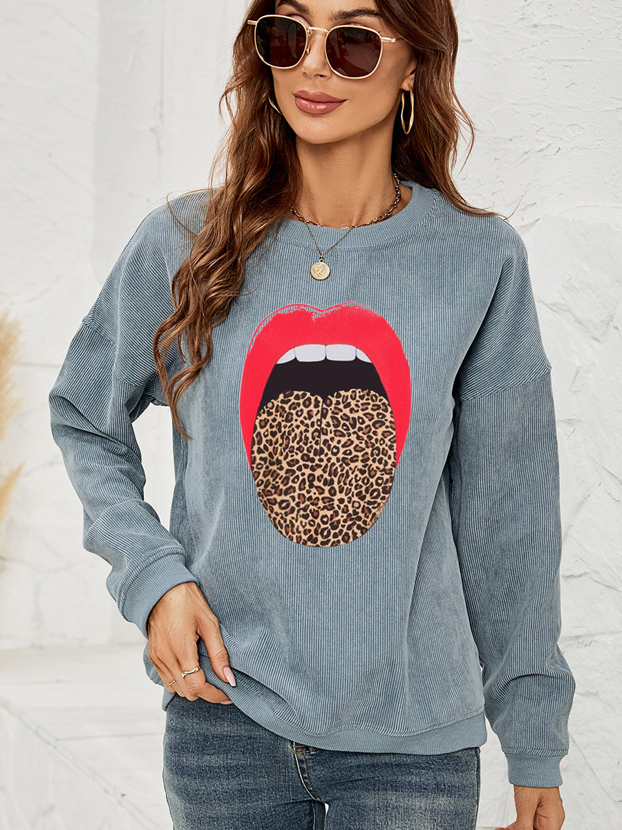 Round Neck Dropped Shoulder MAMA Graphic Sweatshirt BLUE ZONE PLANET