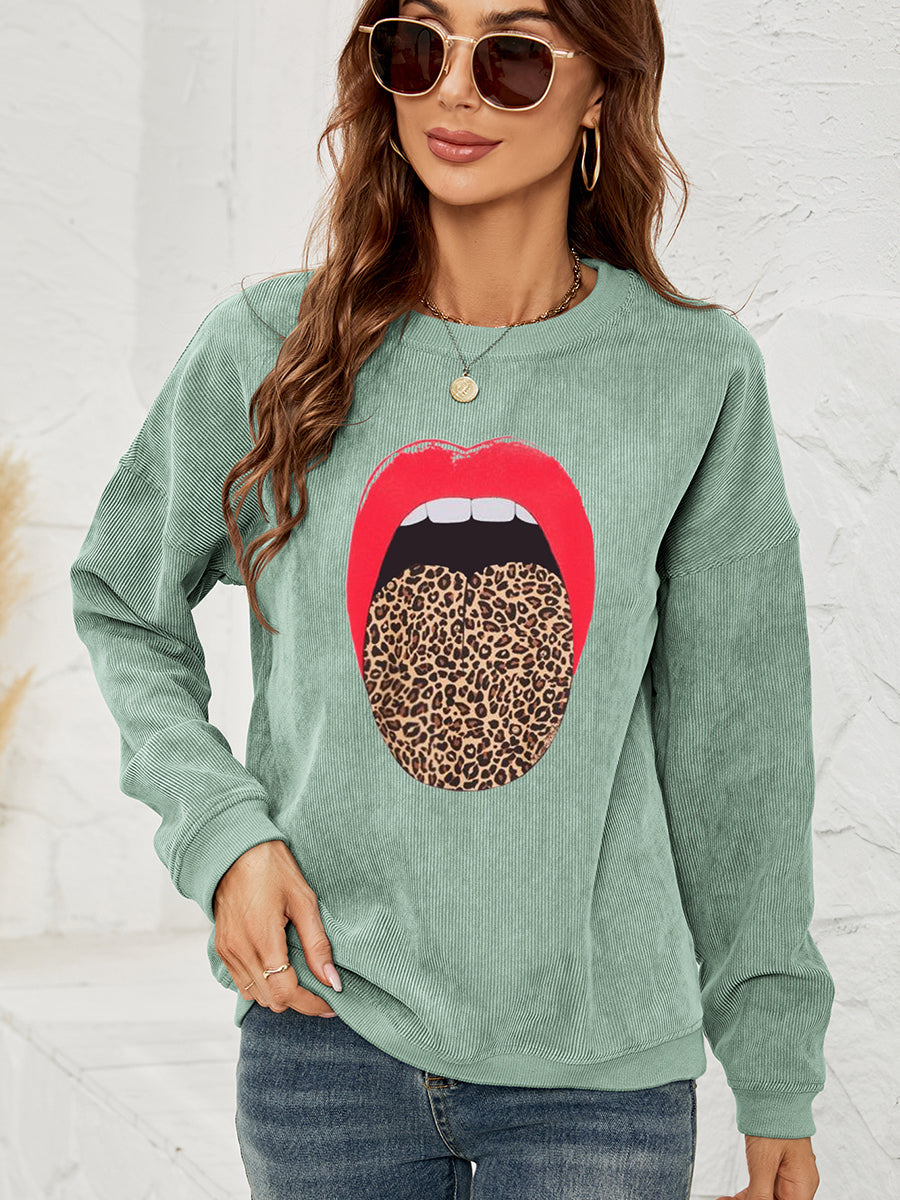 Round Neck Dropped Shoulder MAMA Graphic Sweatshirt BLUE ZONE PLANET