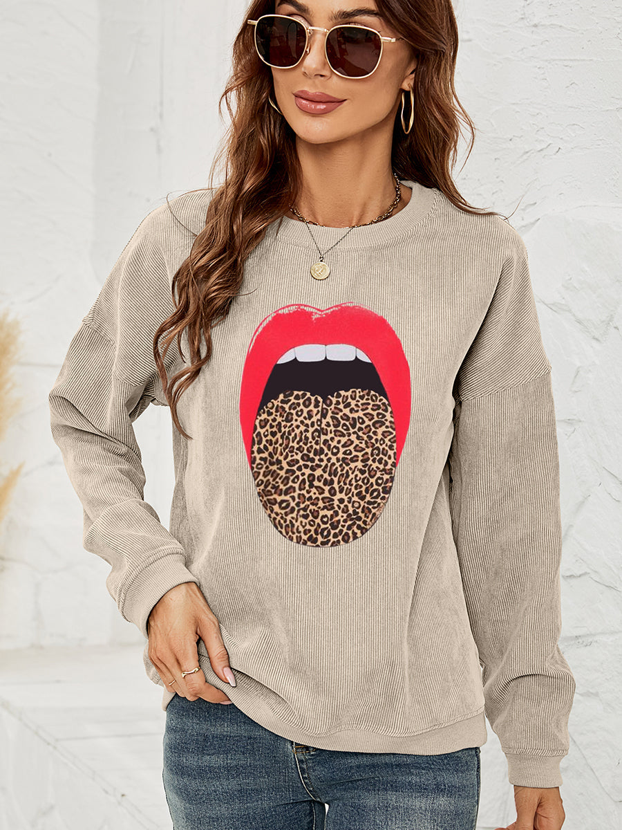 Round Neck Dropped Shoulder MAMA Graphic Sweatshirt BLUE ZONE PLANET