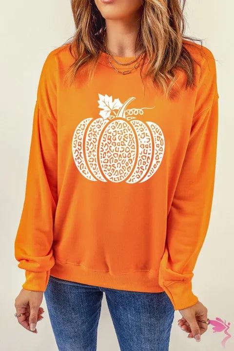 Round Neck Dropped Shoulder Pumpkin Graphic Sweatshirt BLUE ZONE PLANET