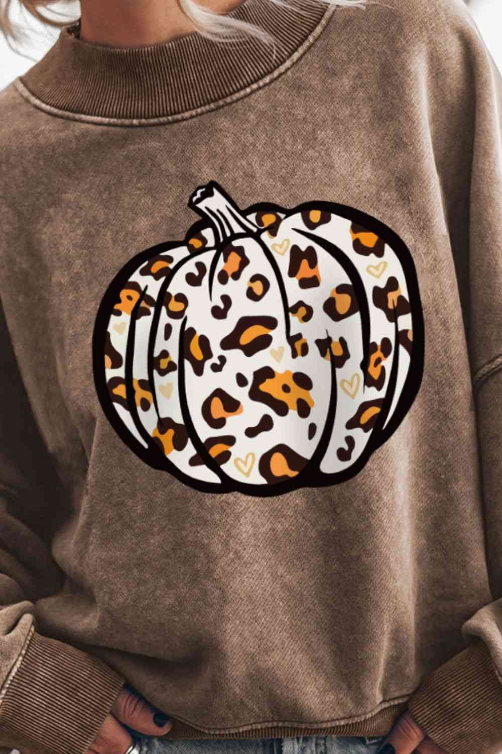 Round Neck Dropped Shoulder Pumpkin Graphic Sweatshirt BLUE ZONE PLANET