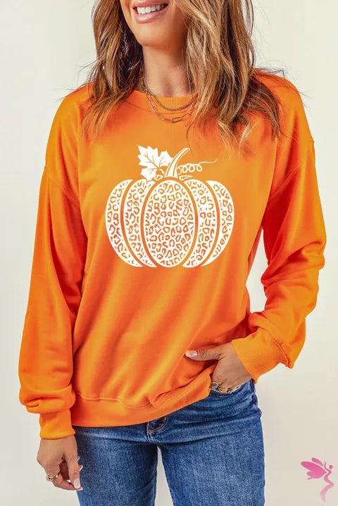 Round Neck Dropped Shoulder Pumpkin Graphic Sweatshirt BLUE ZONE PLANET