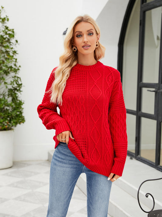 Round Neck Dropped Shoulder Ribbed Sweater BLUE ZONE PLANET