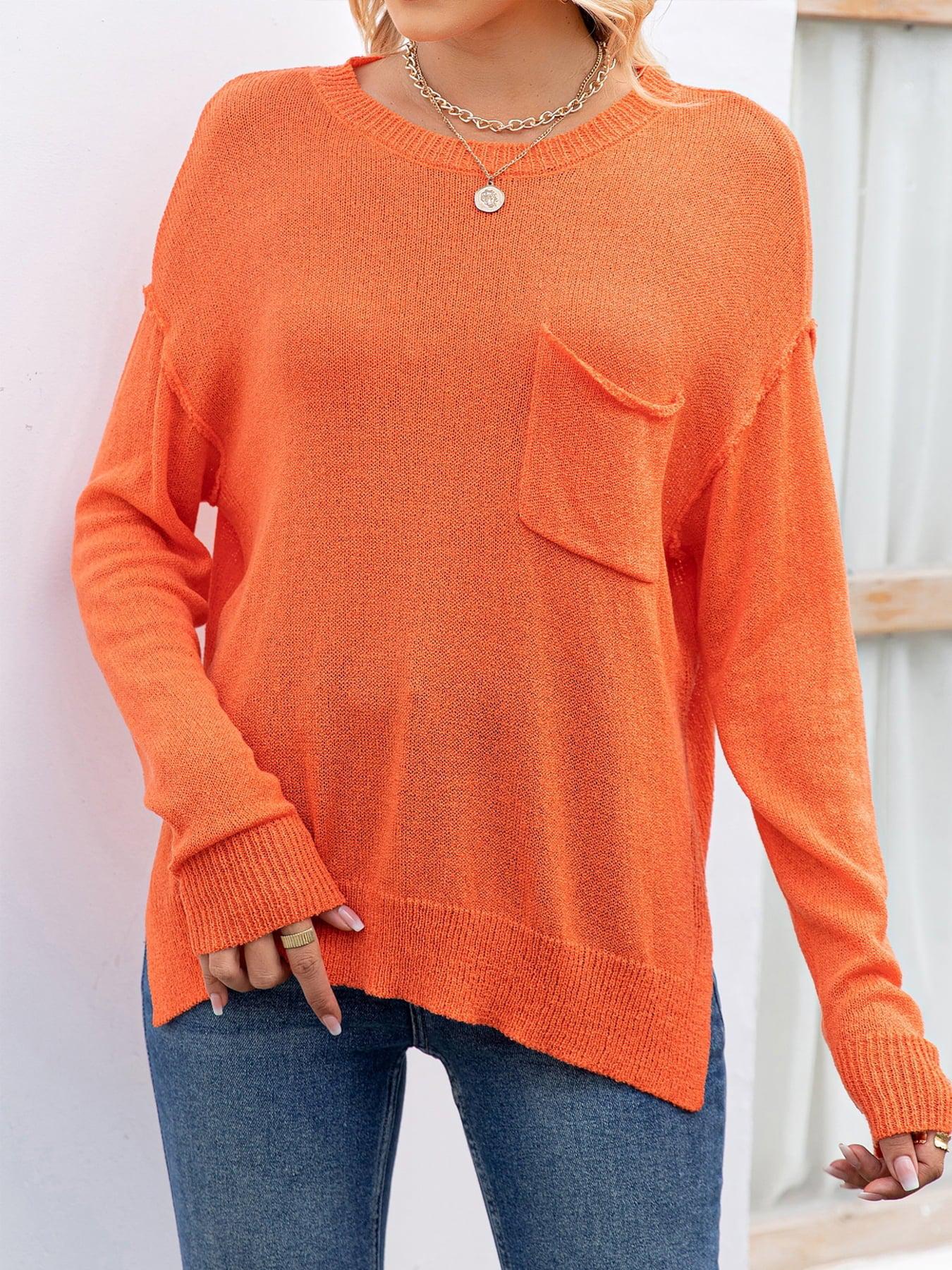 Round Neck Dropped Shoulder Slit T-Shirt-TOPS / DRESSES-[Adult]-[Female]-Orange-S-2022 Online Blue Zone Planet