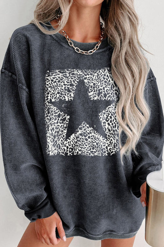 Blue Zone Planet |  Round Neck Dropped Shoulder Star Graphic Sweatshirt BLUE ZONE PLANET