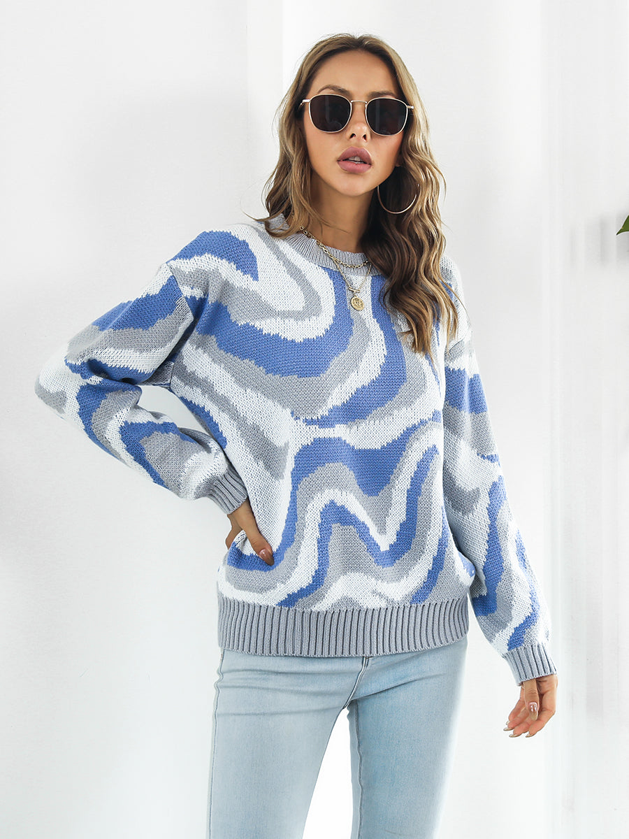 Round Neck Dropped Shoulder Sweater BLUE ZONE PLANET