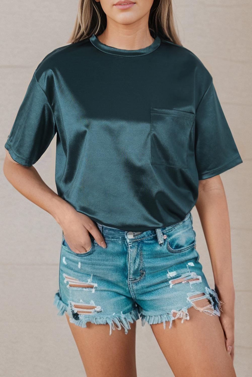 Round Neck Dropped Shoulder Top BLUE ZONE PLANET